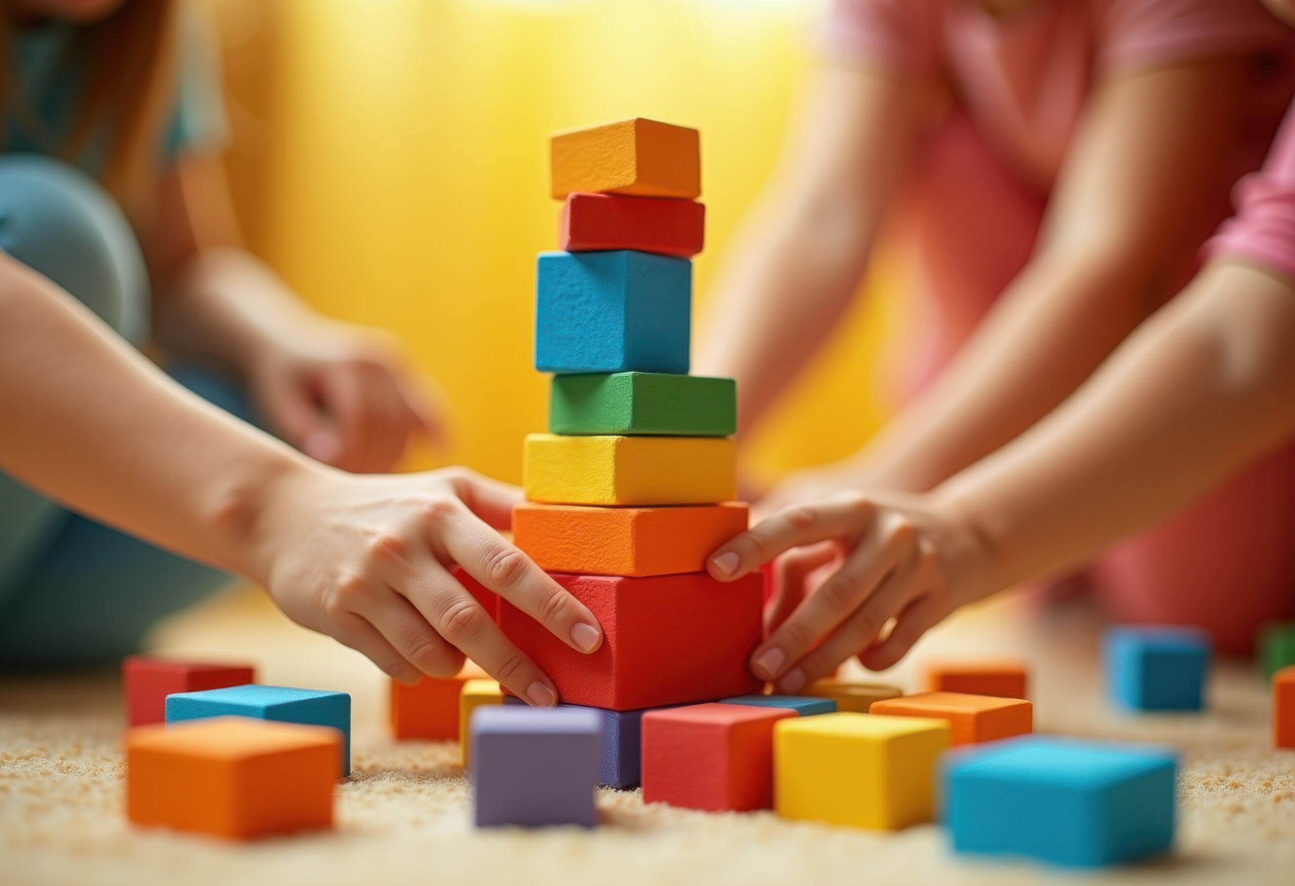 vibrant colorful building blocks stacked creative collaboration imaginative play educational tools kid toy set, tower, structure, design, games, imagination